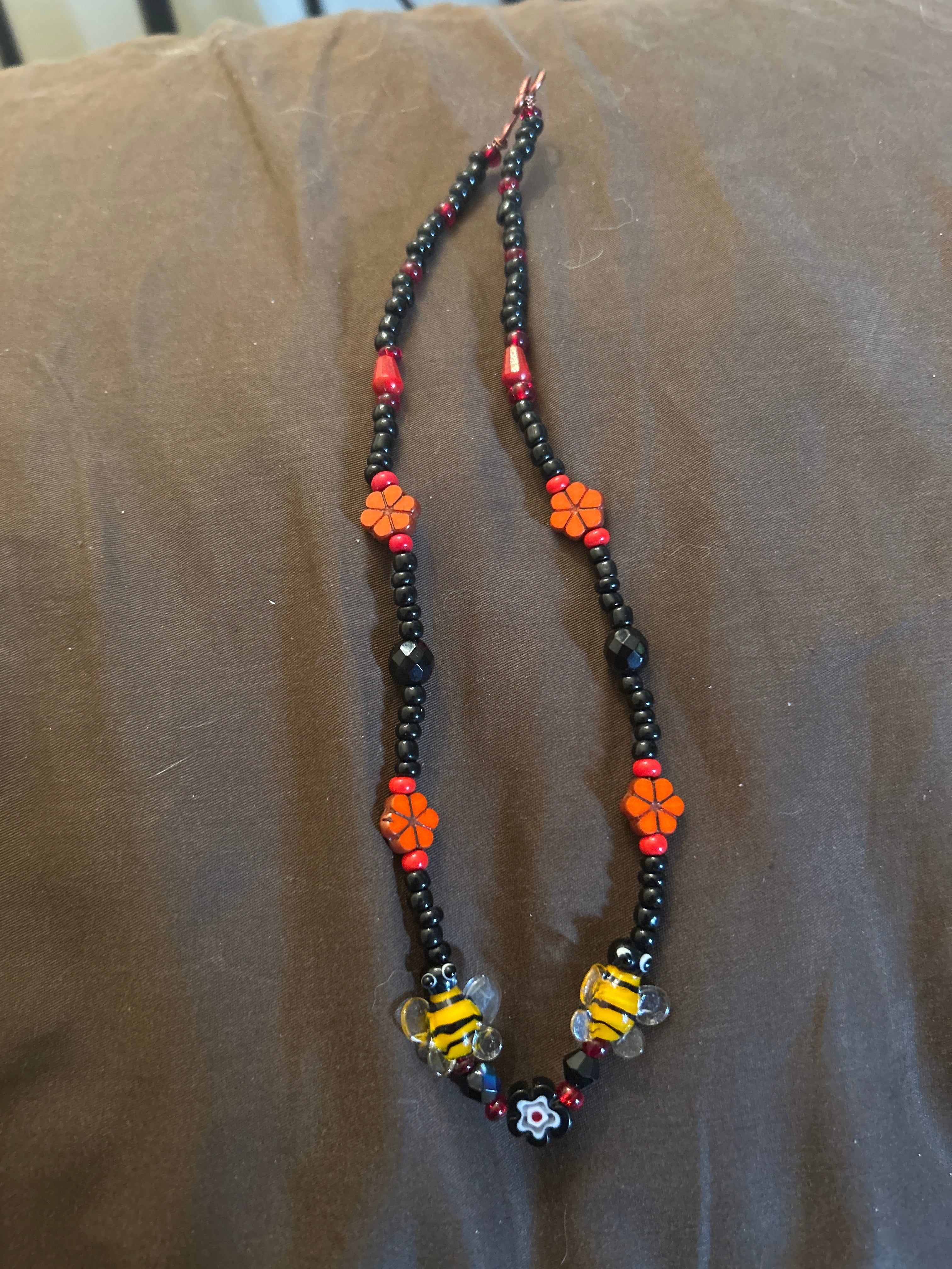 Red Bumblebee Beaded Necklace